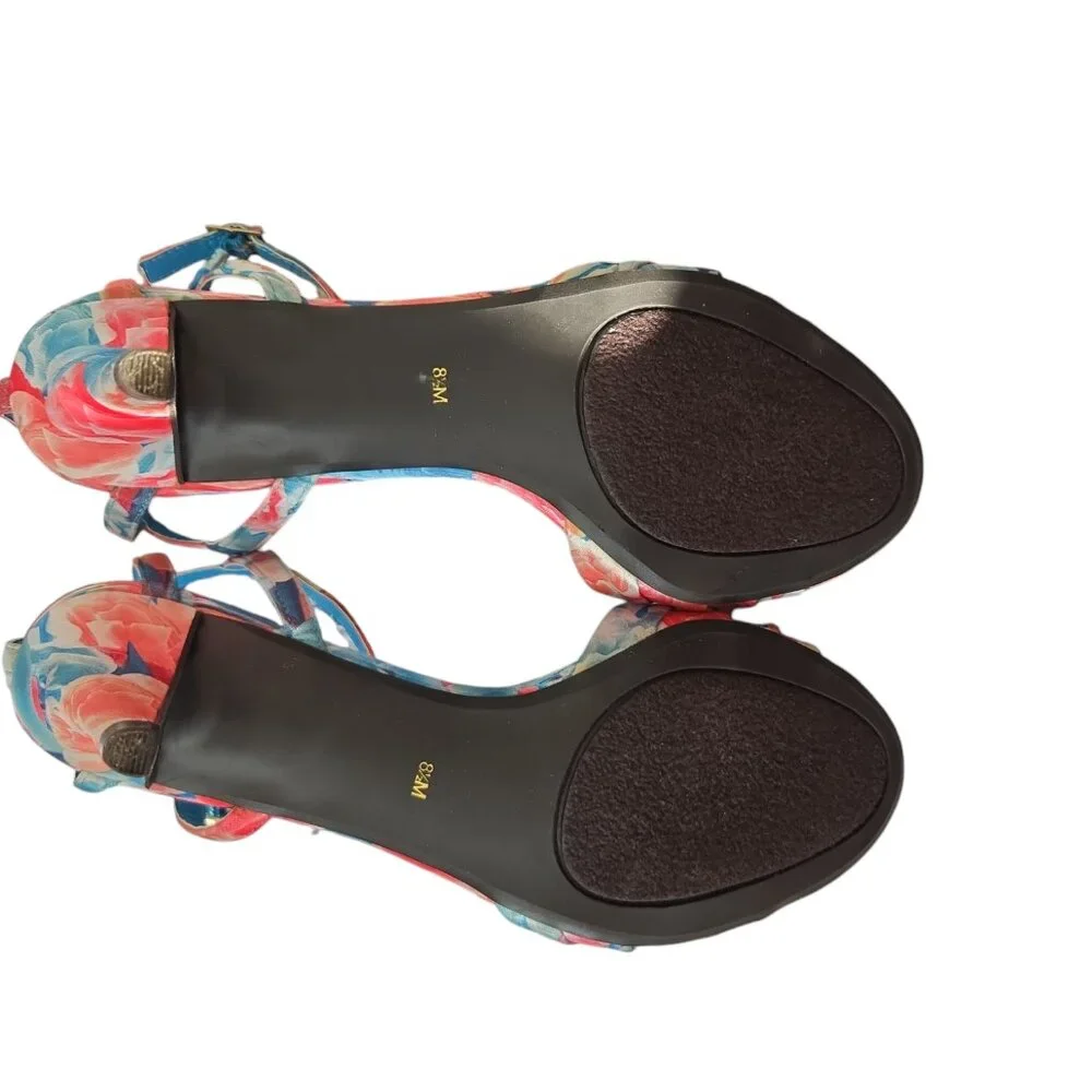New Ann Marino Blue and Pink Floral Strappy Sandals SZ 8.5  Vintage - Picture 5 of 6